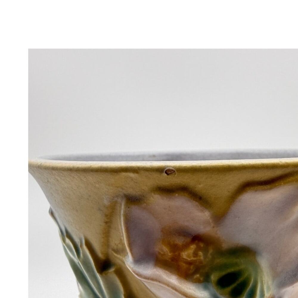 Rare Vintage Roseville Poppy Art Pottery Vase 866-6 Soft Blue Yellow 1930s Decor - Picture 12 of 13